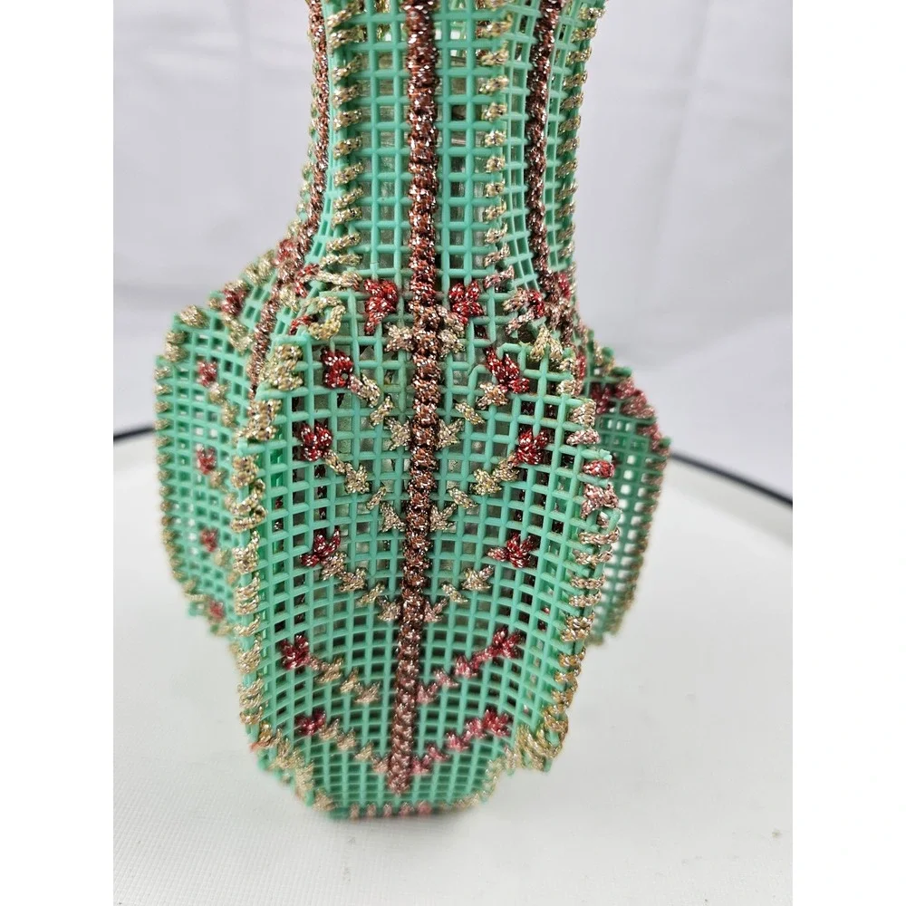 Unique Mint Green Gold Accent‎ Vase Vintage Style Table Decor Flower Holder